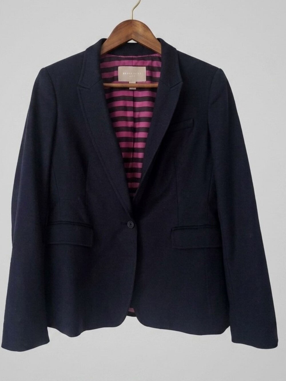 Banana Republic Navy Blue Wool Blend Blazer Sport Coat Pink Striped Size 14